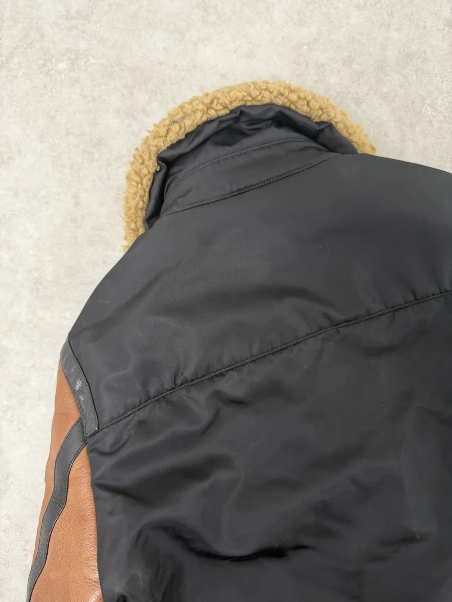 FW2018 Dsquared2 Brown & Black Beige Shearling Leather Alpha Jacket hjKIUSX 9