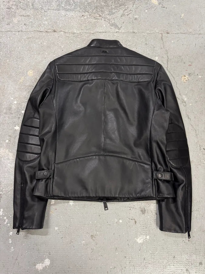 FW2018 Emporio Armani Biker Padded Black Leather Jacket lyWlnHu 3