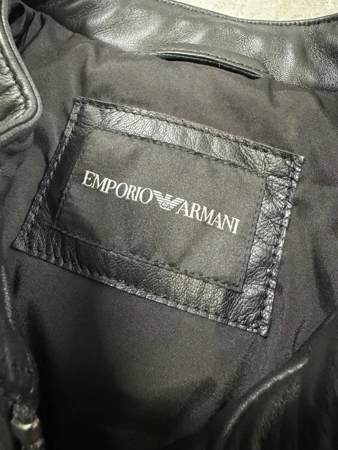 FW2018 Emporio Armani Biker Padded Black Leather Jacket lyWlnHu 5