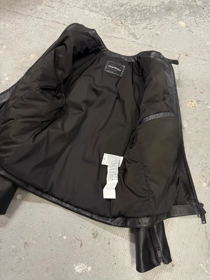 FW2018 Emporio Armani Biker Padded Black Leather Jacket lyWlnHu 6
