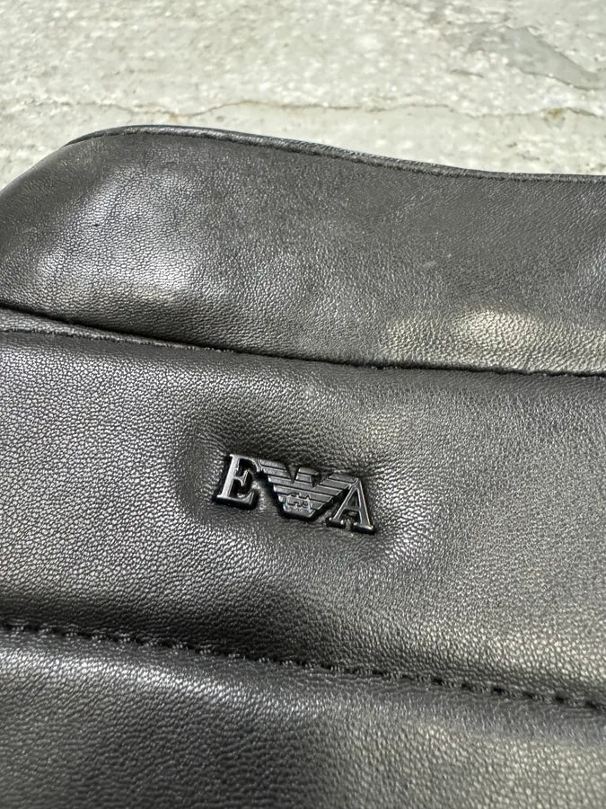 FW2018 Emporio Armani Biker Padded Black Leather Jacket lyWlnHu 7