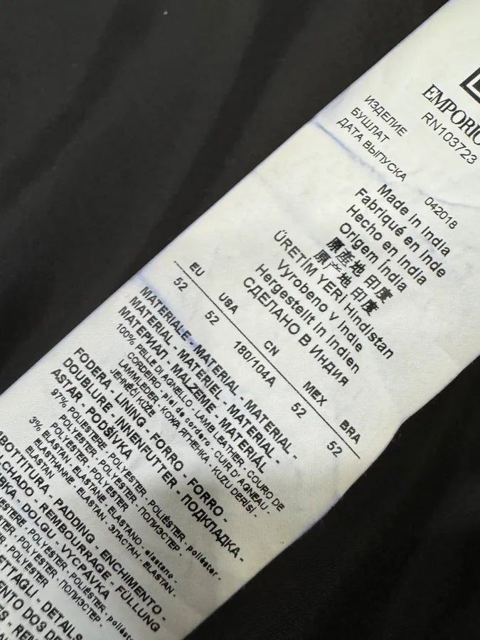 FW2018 Emporio Armani Biker Padded Black Leather Jacket lyWlnHu 9