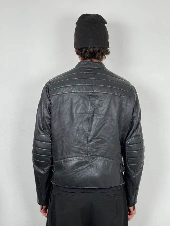 FW2018 Emporio Armani Biker Padded Black Leather Jacket lyWlnHu 4