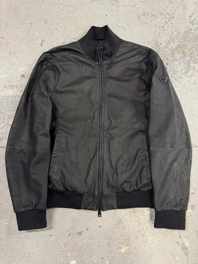 FW2018 Emporio Armani Black Leather Jacket OWPrCsT 0