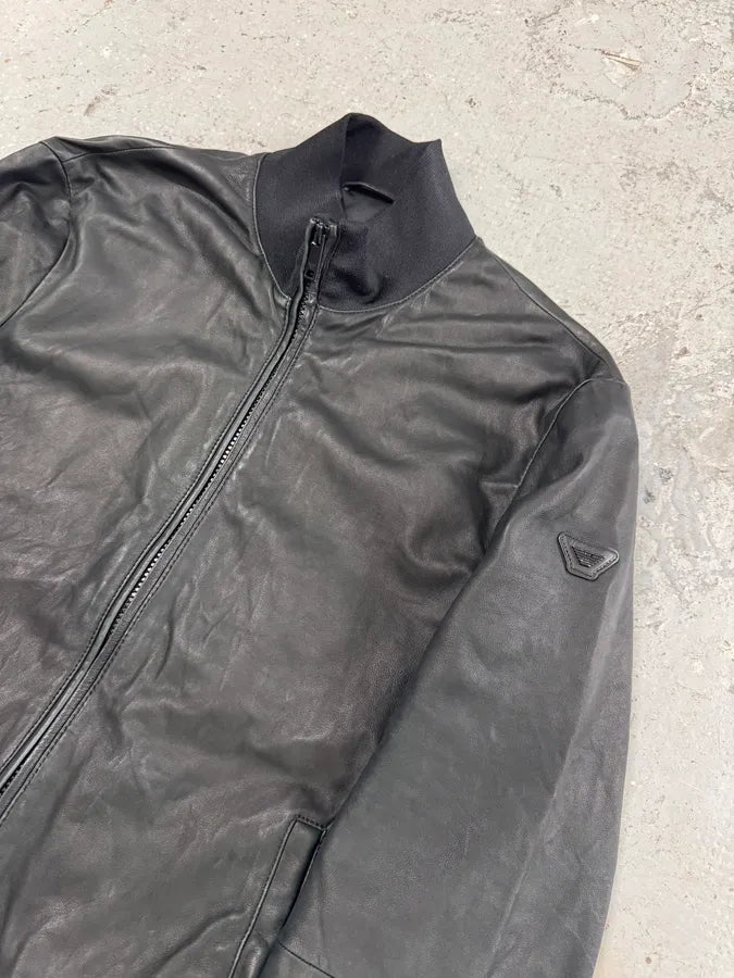 FW2018 Emporio Armani Black Leather Jacket OWPrCsT 1