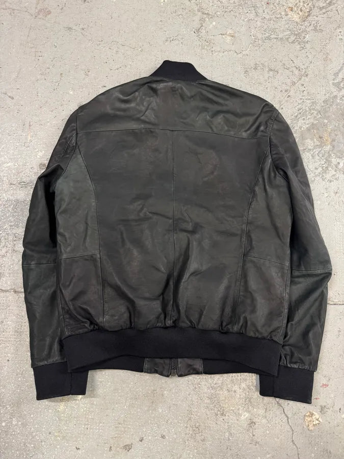 FW2018 Emporio Armani Black Leather Jacket OWPrCsT 2