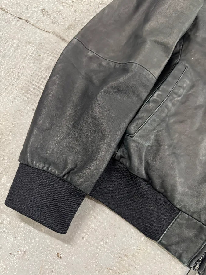 FW2018 Emporio Armani Black Leather Jacket OWPrCsT 3