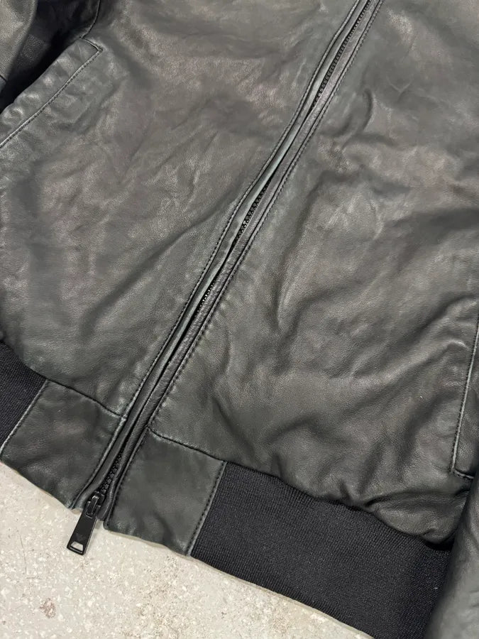 FW2018 Emporio Armani Black Leather Jacket OWPrCsT 4