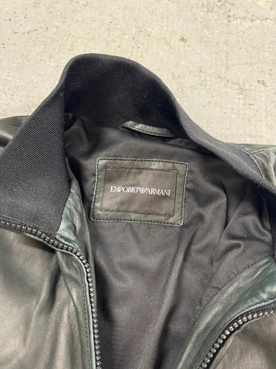 FW2018 Emporio Armani Black Leather Jacket OWPrCsT 5
