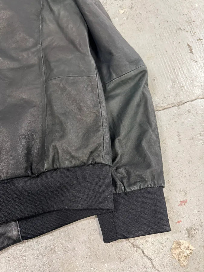 FW2018 Emporio Armani Black Leather Jacket OWPrCsT 6