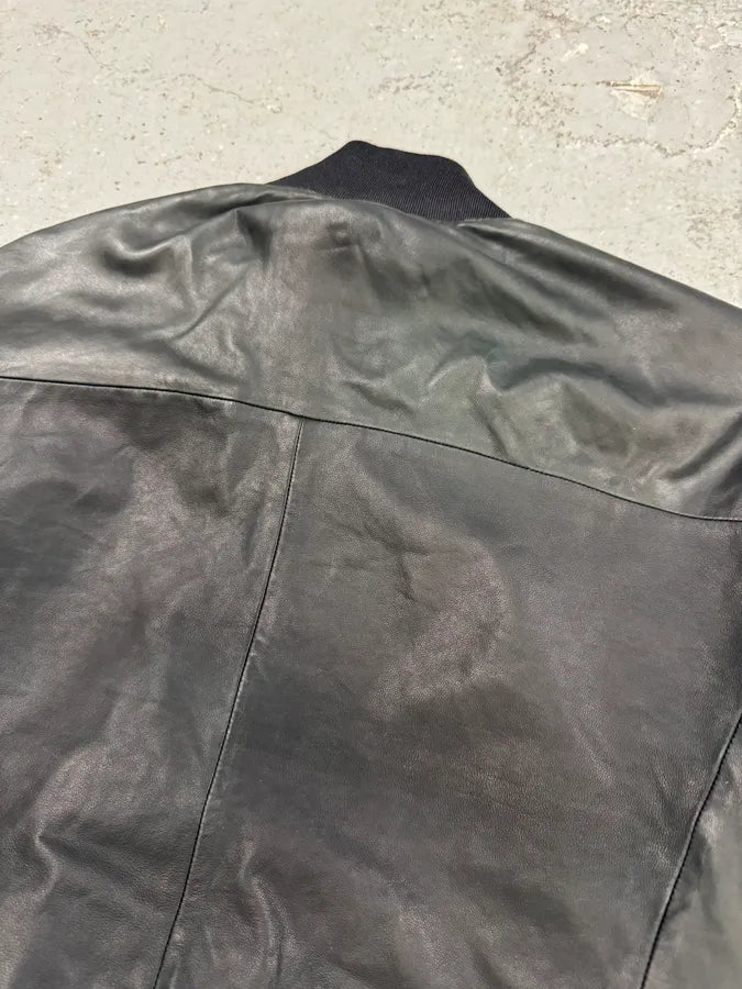 FW2018 Emporio Armani Black Leather Jacket OWPrCsT 7