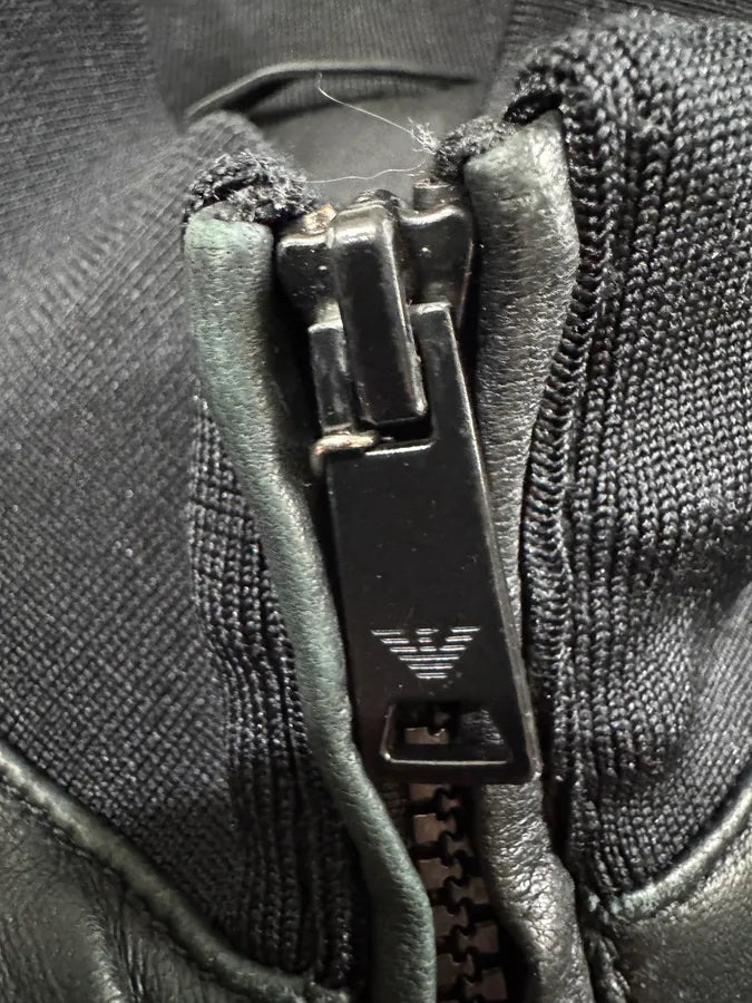 FW2018 Emporio Armani Black Leather Jacket OWPrCsT 8