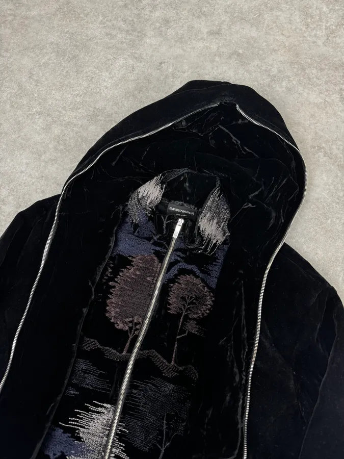 FW2018 Emporio Armani Layered Black Floral Hooded Jacket eibjIzN 7