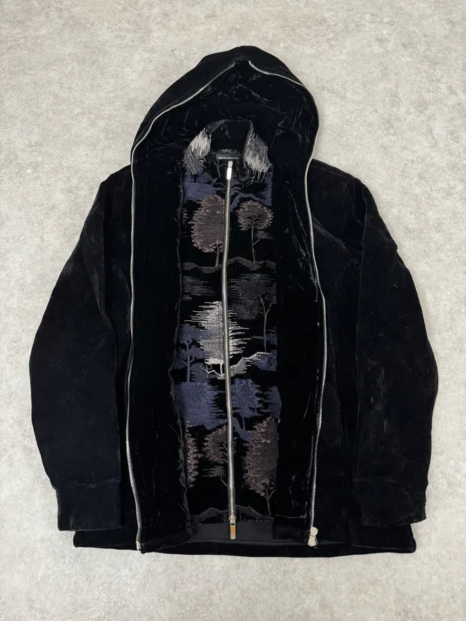 FW2018 Emporio Armani Layered Black Floral Hooded Jacket eibjIzN 1