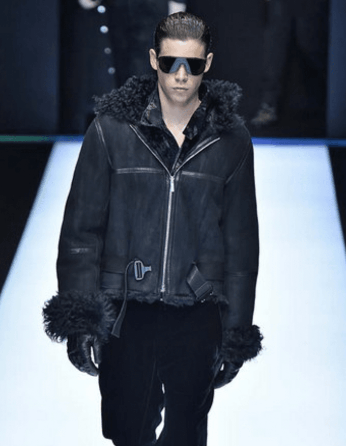 FW2018 Emporio Armani Plushed Leather Black Belted Jacket yZUATmt 0