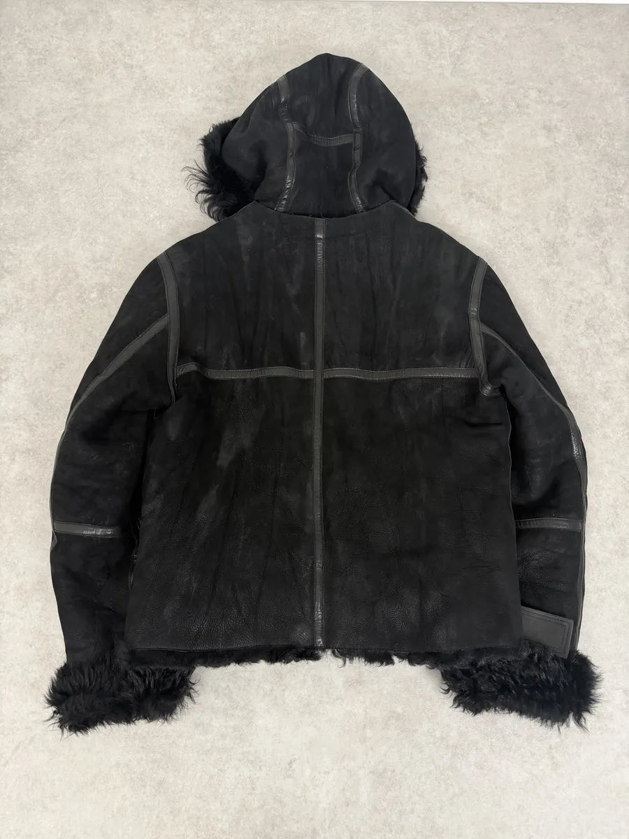 FW2018 Emporio Armani Plushed Leather Black Belted Jacket yZUATmt 2