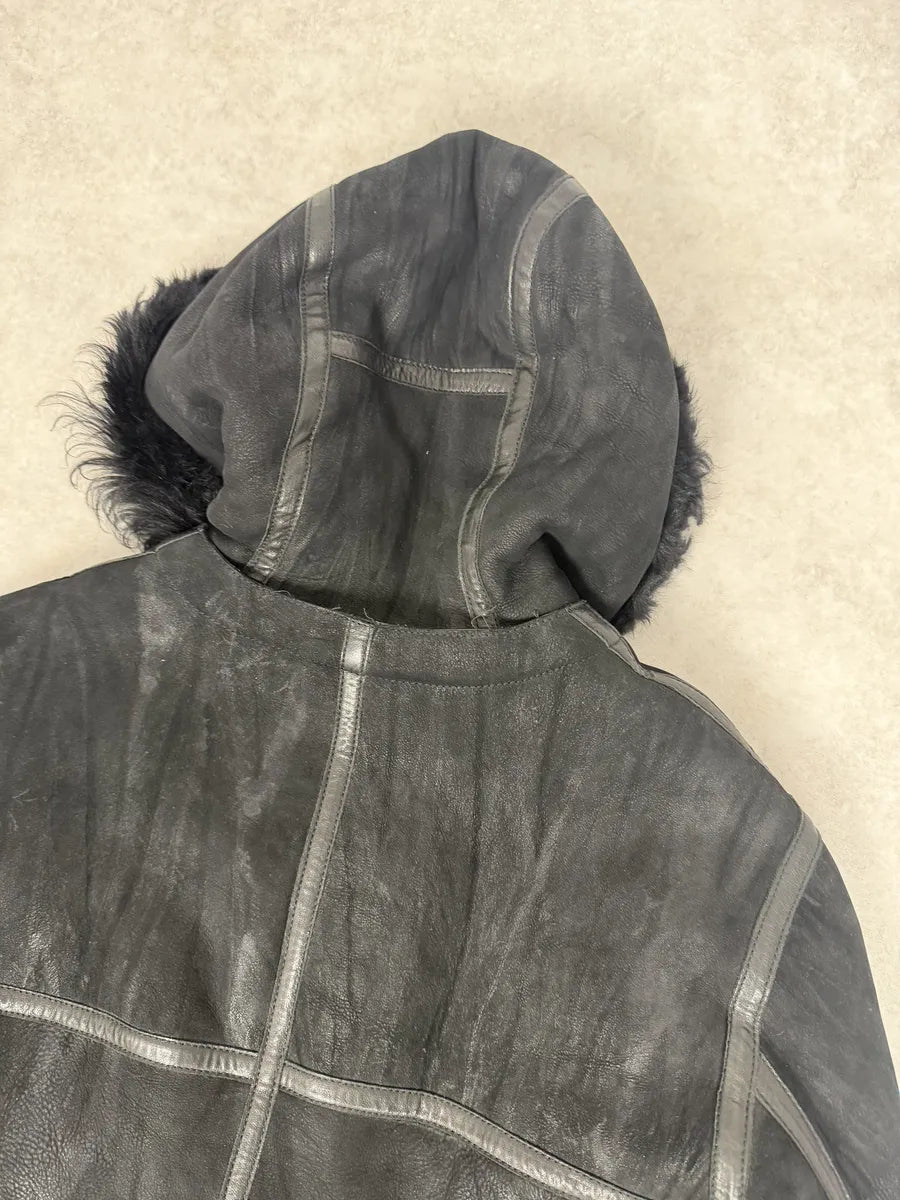 FW2018 Emporio Armani Plushed Leather Black Belted Jacket yZUATmt 3