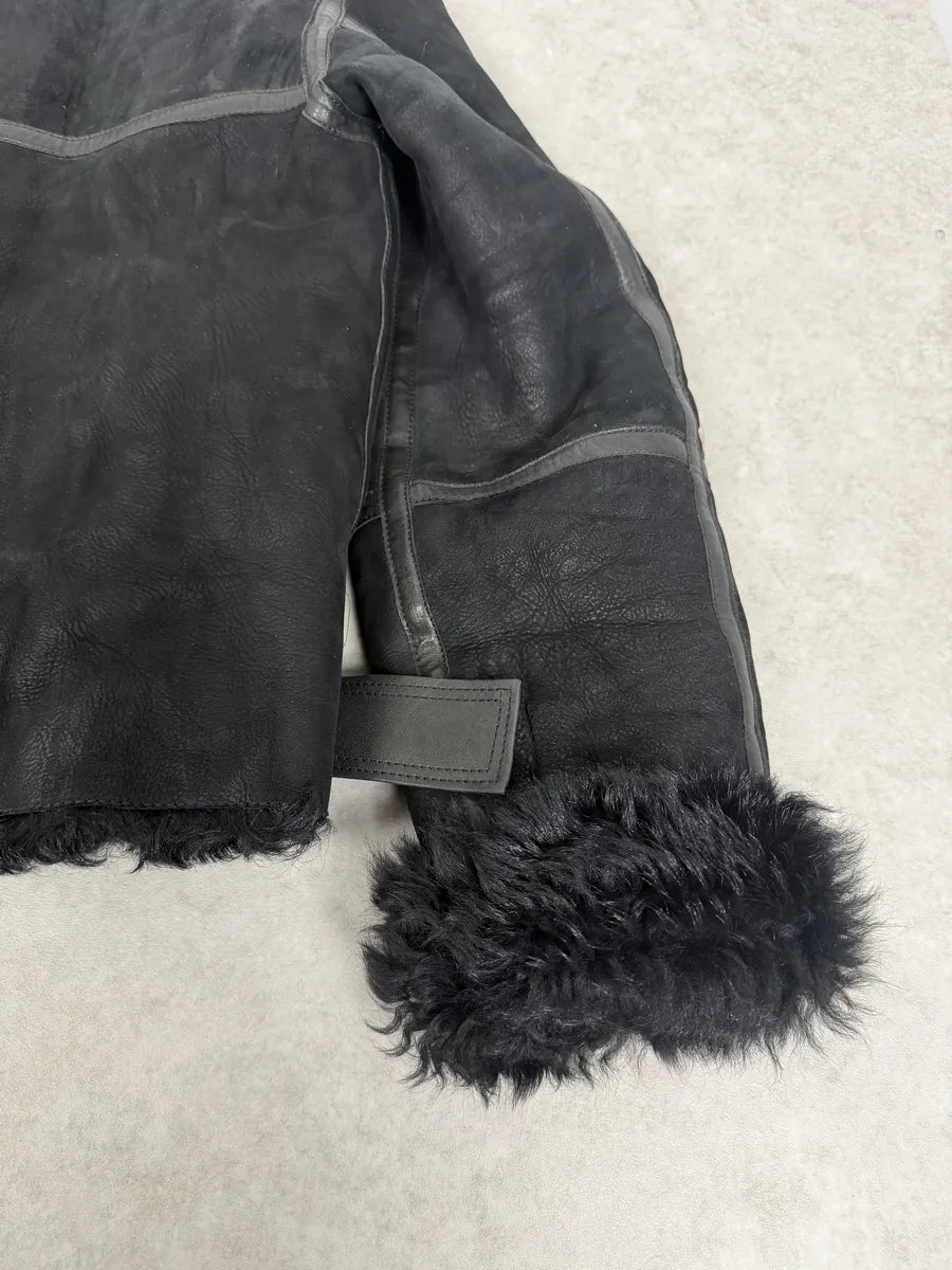 FW2018 Emporio Armani Plushed Leather Black Belted Jacket yZUATmt 6