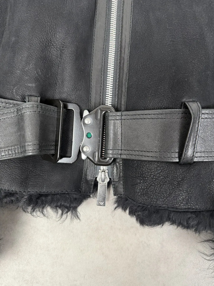 FW2018 Emporio Armani Plushed Leather Black Belted Jacket yZUATmt 7