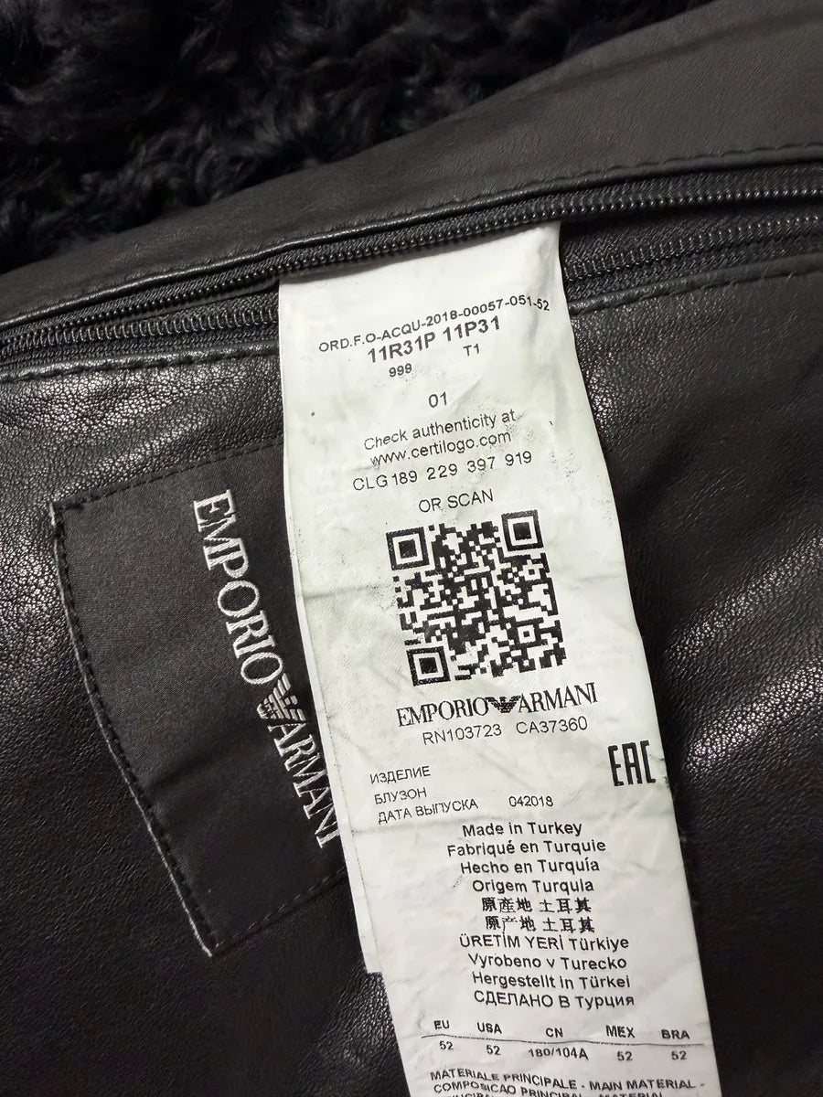 FW2018 Emporio Armani Plushed Leather Black Belted Jacket yZUATmt 8