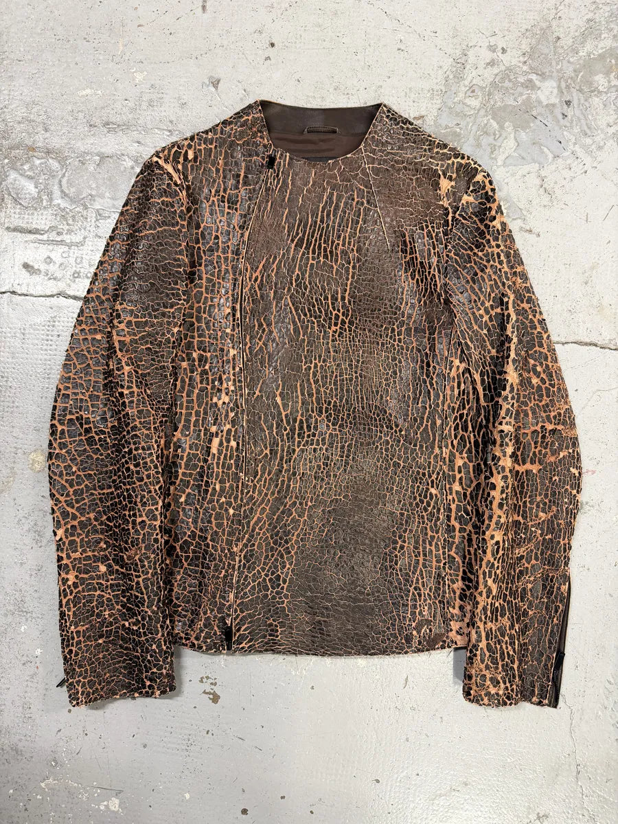 FW2018 Emporio Armani Vulcano Red & Black Eroded Leather Jacket iiEVRBY 0