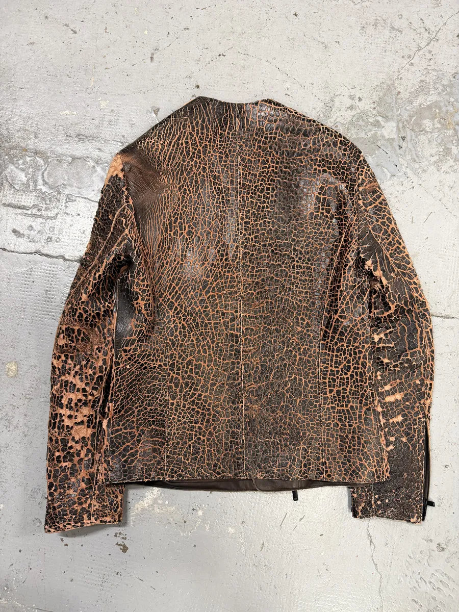 FW2018 Emporio Armani Vulcano Red & Black Eroded Leather Jacket iiEVRBY 1