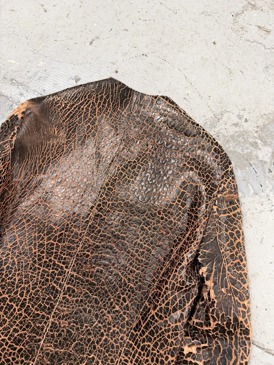 FW2018 Emporio Armani Vulcano Red & Black Eroded Leather Jacket iiEVRBY 10