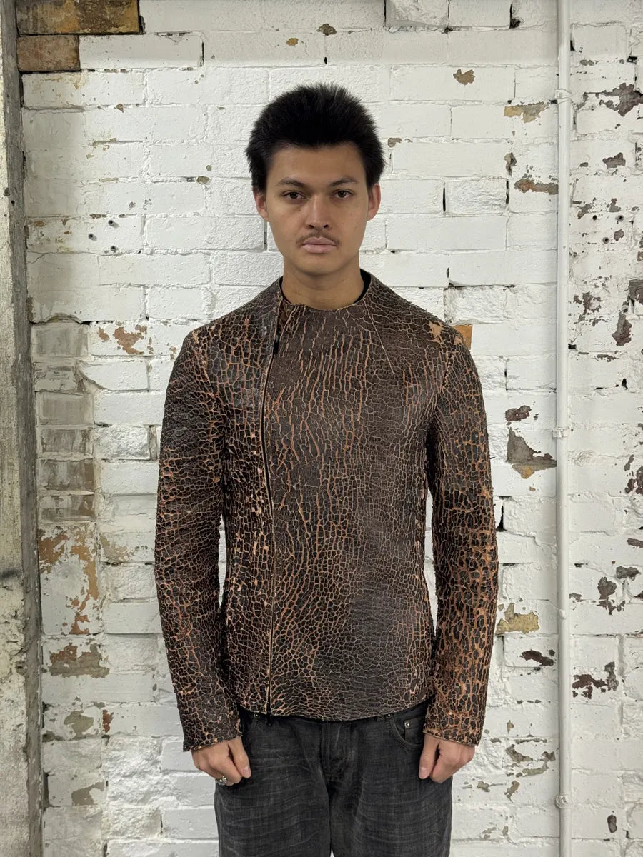 FW2018 Emporio Armani Vulcano Red & Black Eroded Leather Jacket iiEVRBY 2