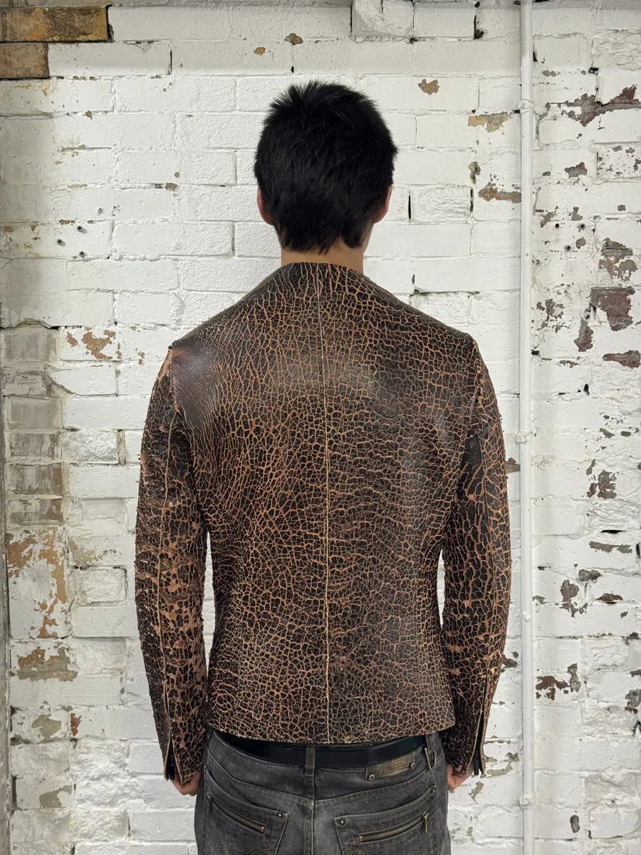 FW2018 Emporio Armani Vulcano Red & Black Eroded Leather Jacket iiEVRBY 3