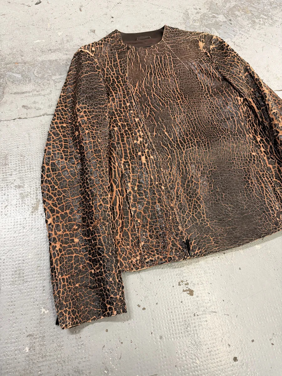 FW2018 Emporio Armani Vulcano Red & Black Eroded Leather Jacket iiEVRBY 4