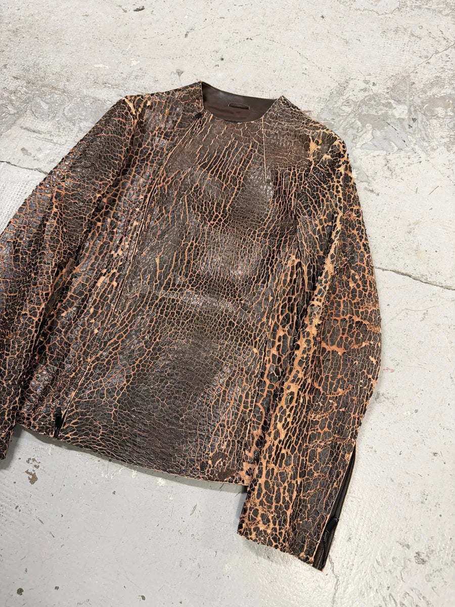 FW2018 Emporio Armani Vulcano Red & Black Eroded Leather Jacket iiEVRBY 5