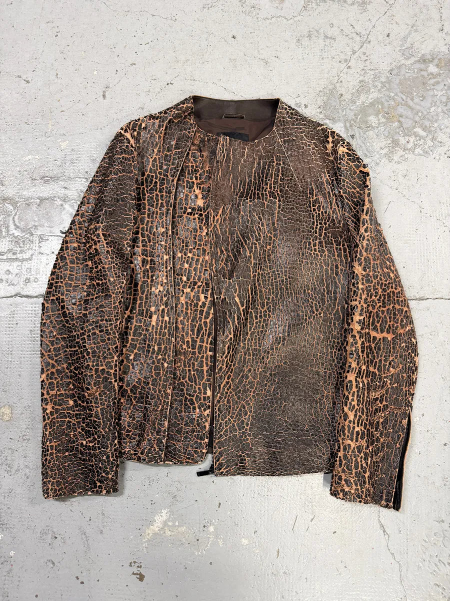 FW2018 Emporio Armani Vulcano Red & Black Eroded Leather Jacket iiEVRBY 6