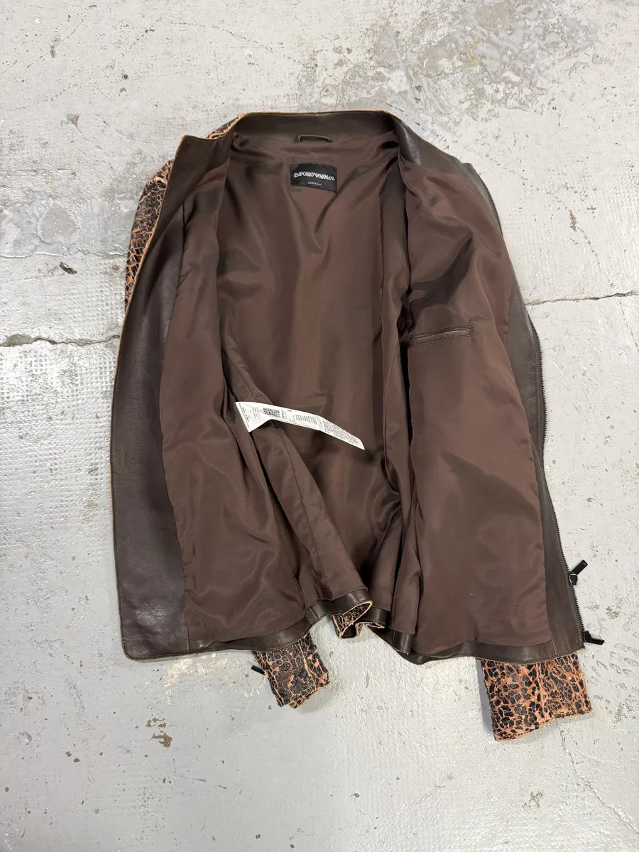 FW2018 Emporio Armani Vulcano Red & Black Eroded Leather Jacket iiEVRBY 7