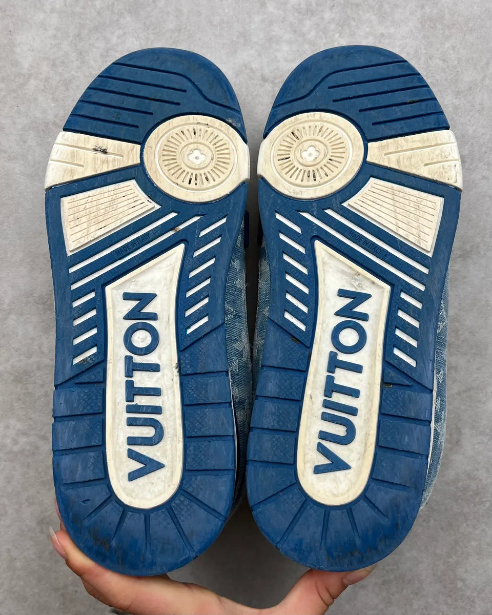 FW2018 Louis Vuitton Blue Denim & White Leather Trainer Sneakers nRDVZkO 12