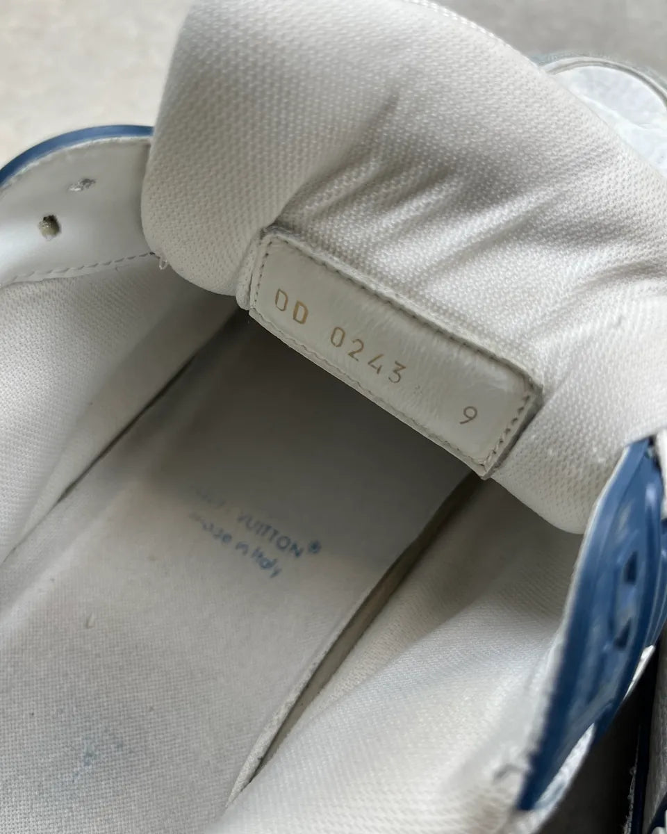 FW2018 Louis Vuitton Blue Denim & White Leather Trainer Sneakers nRDVZkO 13