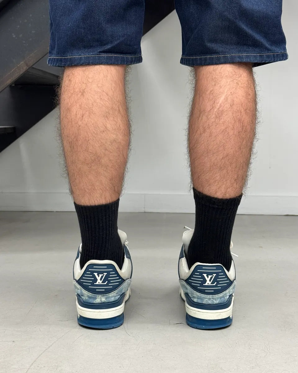 FW2018 Louis Vuitton Blue Denim & White Leather Trainer Sneakers nRDVZkO 3