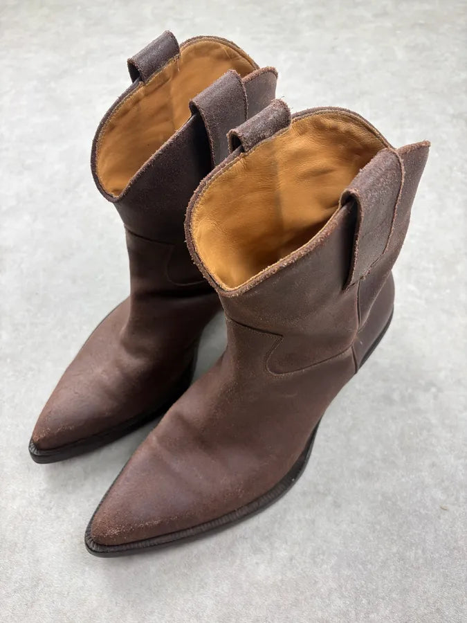 FW2018 Maison Margiela Dark Brown Leather Western Boots TcIsyfK 2