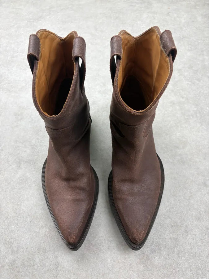 FW2018 Maison Margiela Dark Brown Leather Western Boots TcIsyfK 1