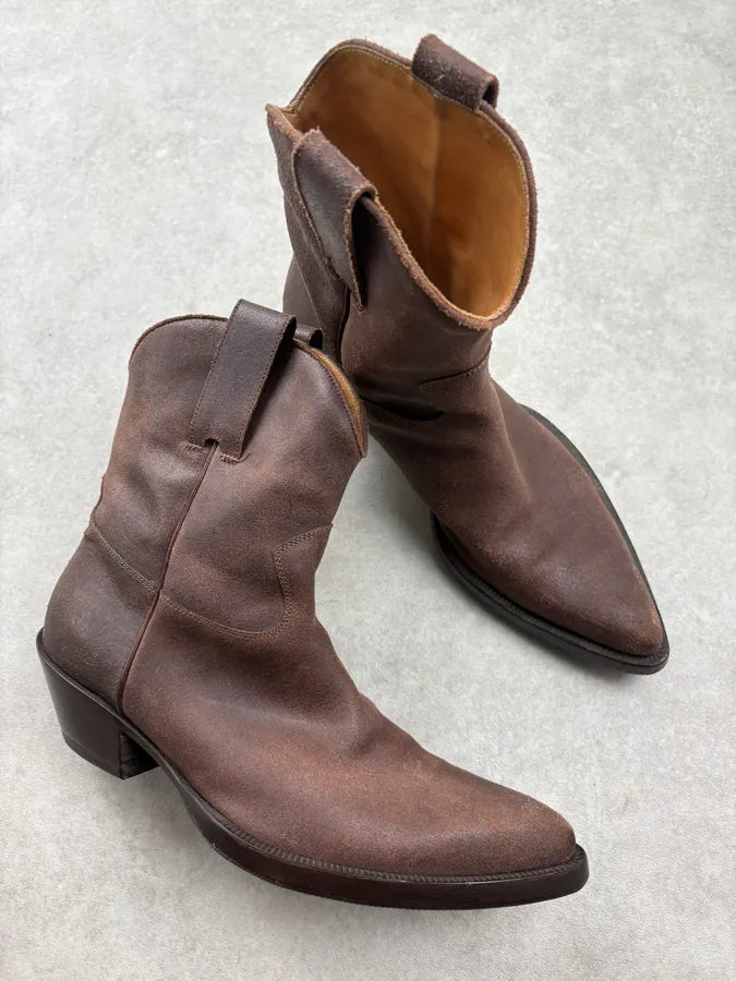 FW2018 Maison Margiela Dark Brown Leather Western Boots TcIsyfK 4