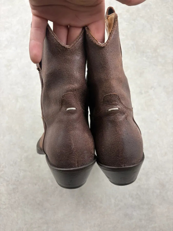 FW2018 Maison Margiela Dark Brown Leather Western Boots TcIsyfK 6