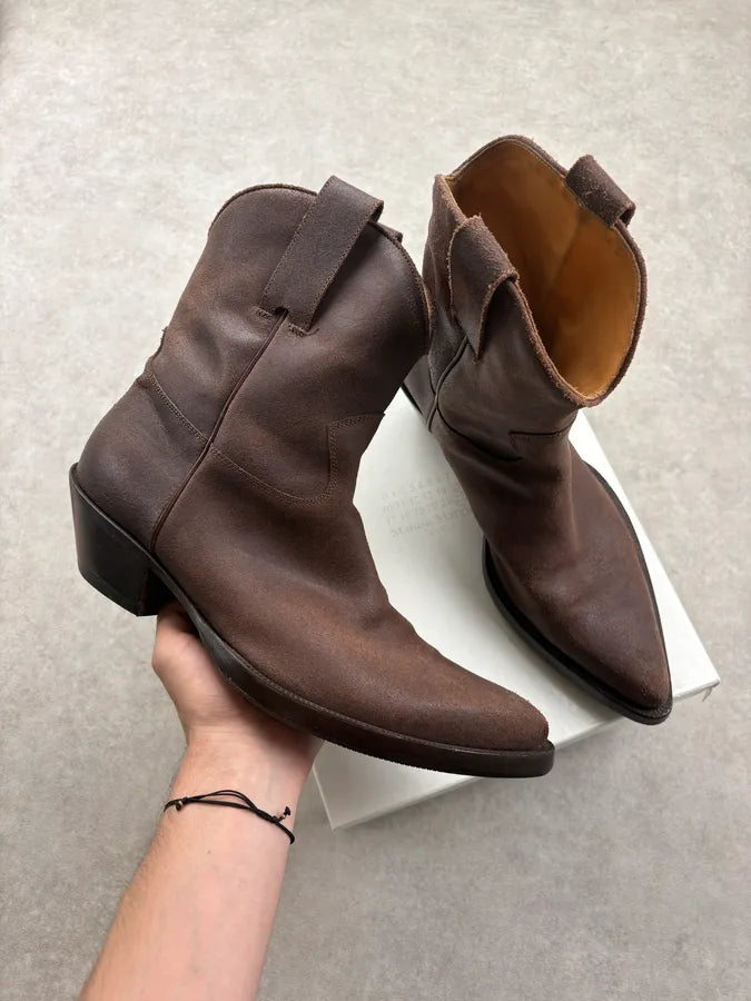 FW2018 Maison Margiela Dark Brown Leather Western Boots TcIsyfK 0