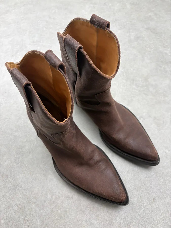 FW2018 Maison Margiela Dark Brown Leather Western Boots TcIsyfK 3