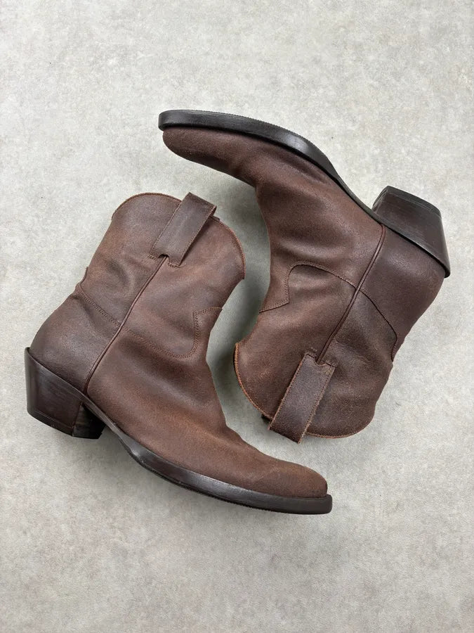 FW2018 Maison Margiela Dark Brown Leather Western Boots TcIsyfK 5