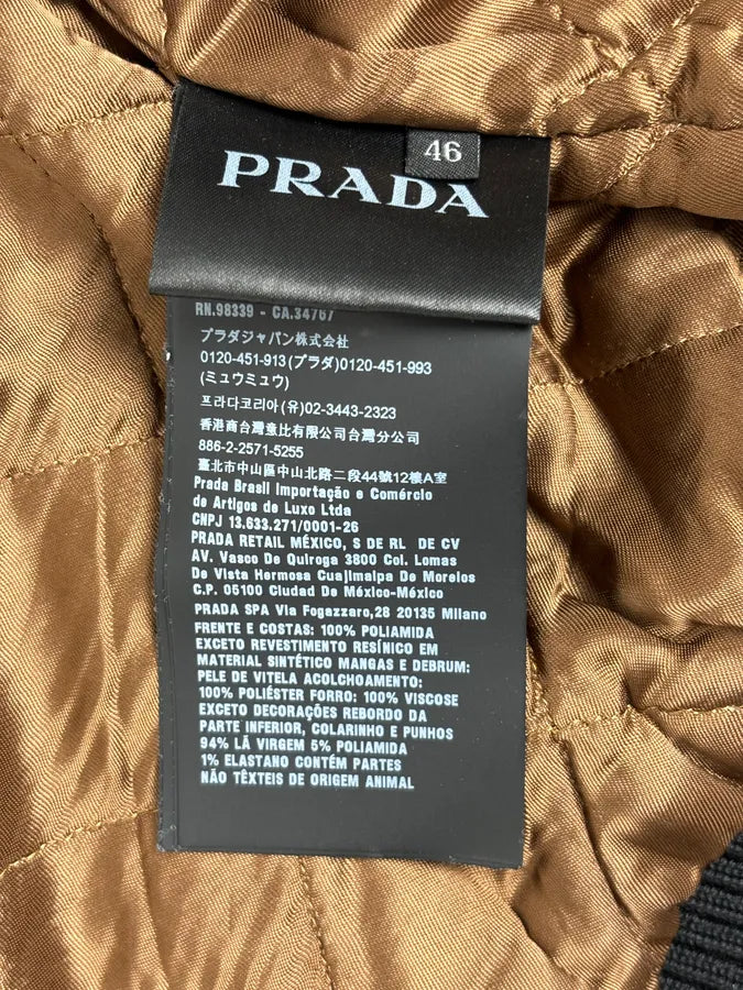 FW2018 Prada Black Leather Varsity Bomber Jacket plhgUMx 10