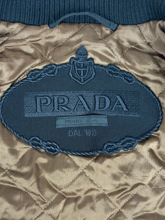FW2018 Prada Black Leather Varsity Bomber Jacket plhgUMx 7