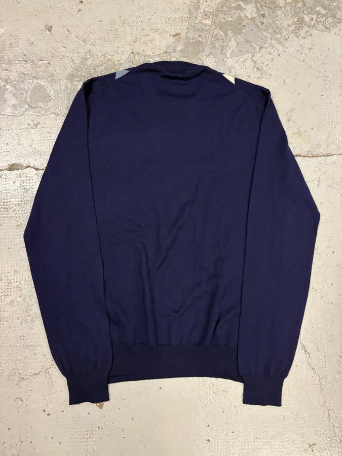 FW2018 Prada Navy Argyle Wool Sweater xHOVnEv 5