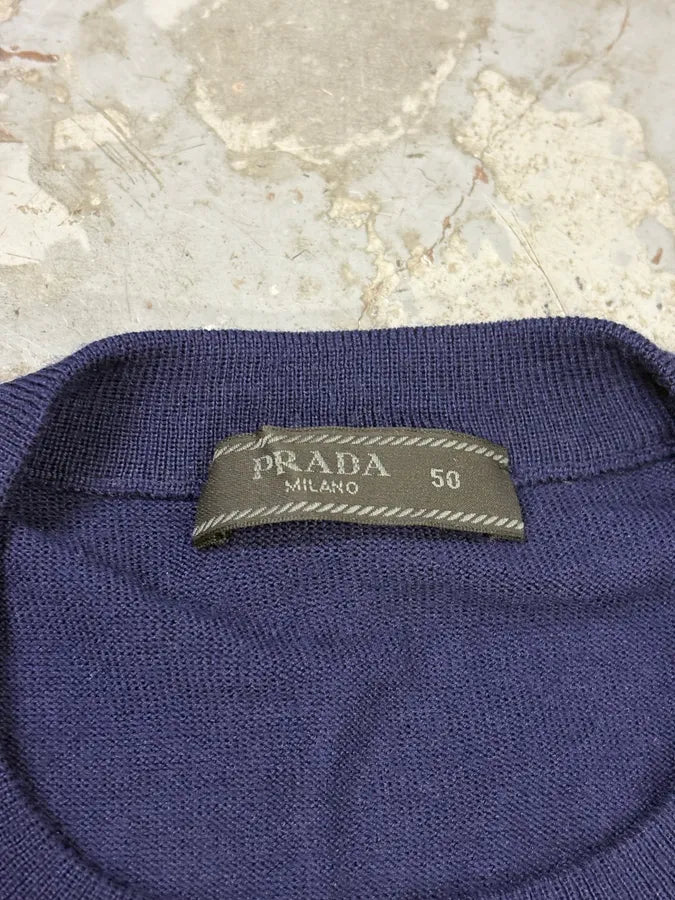 FW2018 Prada Navy Argyle Wool Sweater xHOVnEv 7