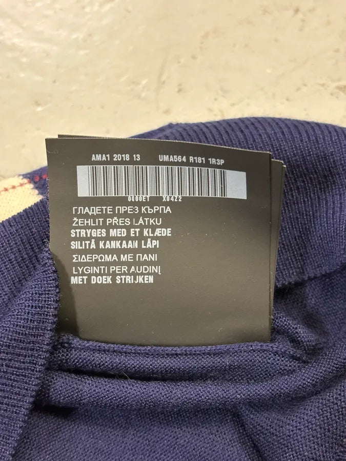 FW2018 Prada Navy Argyle Wool Sweater xHOVnEv 9