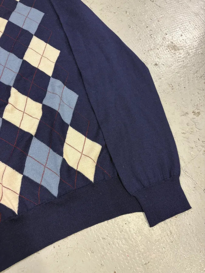 FW2018 Prada Navy Argyle Wool Sweater xHOVnEv 6