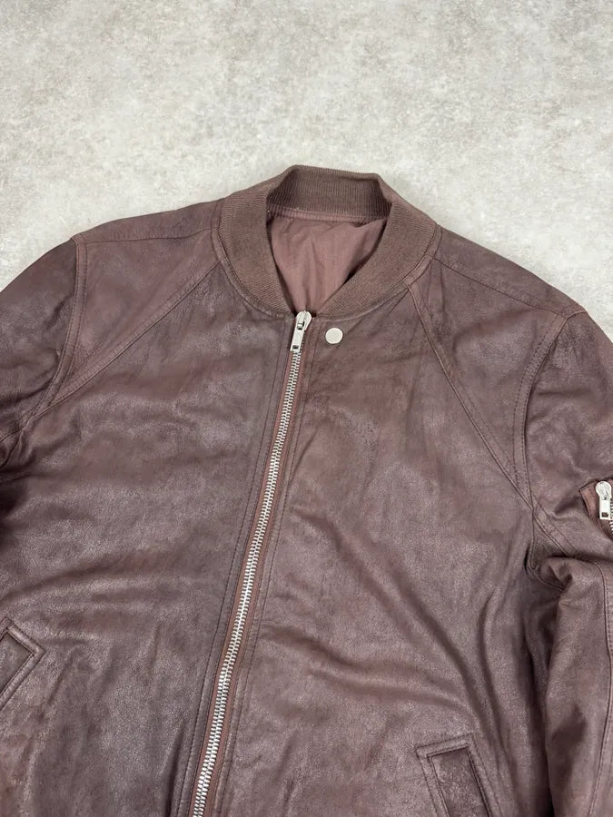 FW2018 Rick Owens Sisyphus Brown Lamb Leather Raisin Bomber Jacket FW2018 Rick Owens Sisyphus Brown Lamb Leather Raisin Bomber Jacket